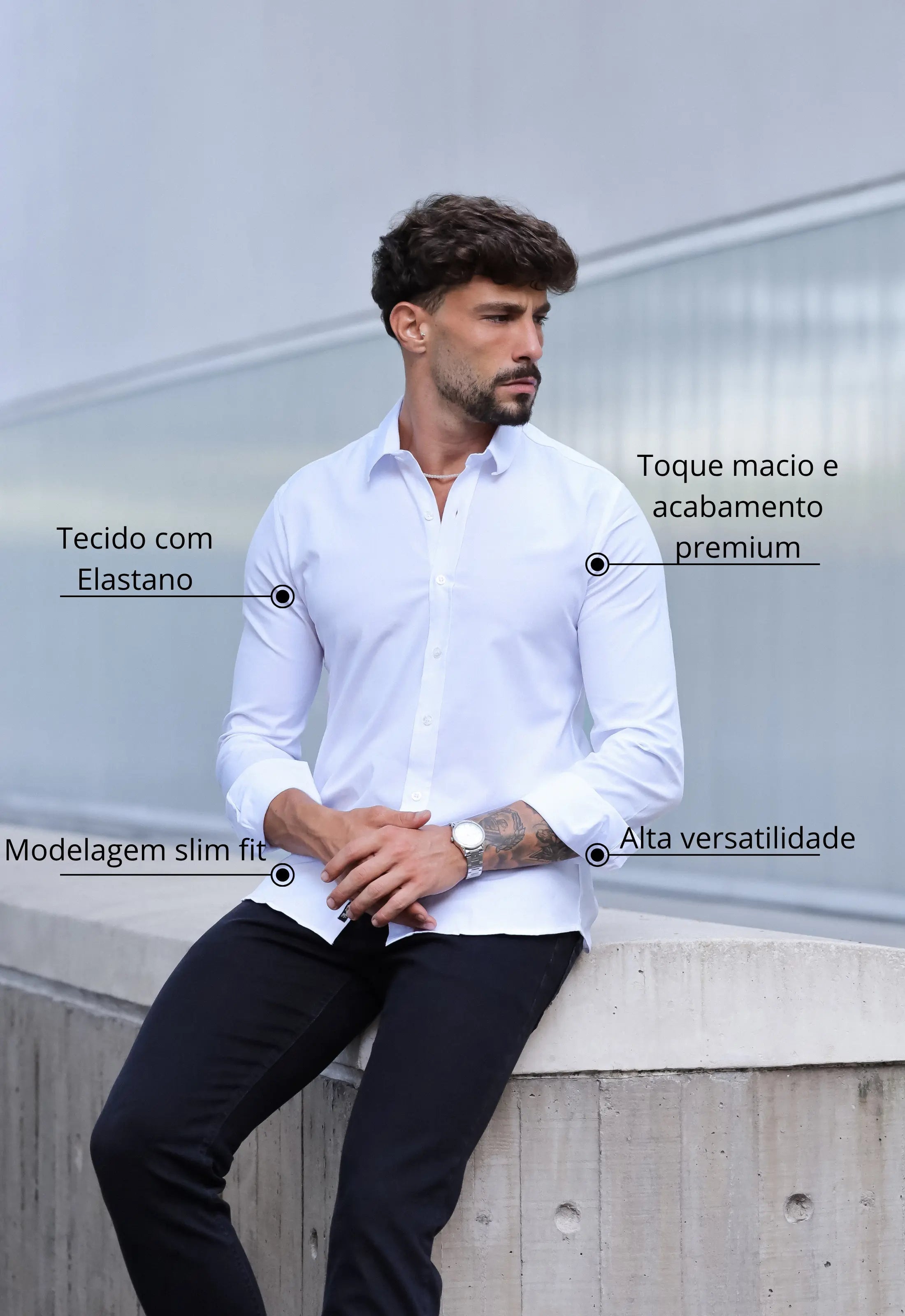 Camisa Masculina Manga Longa Slim Branca - Imagem 2
