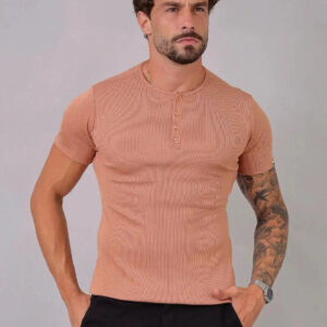 Camiseta Henley Canelada Bege