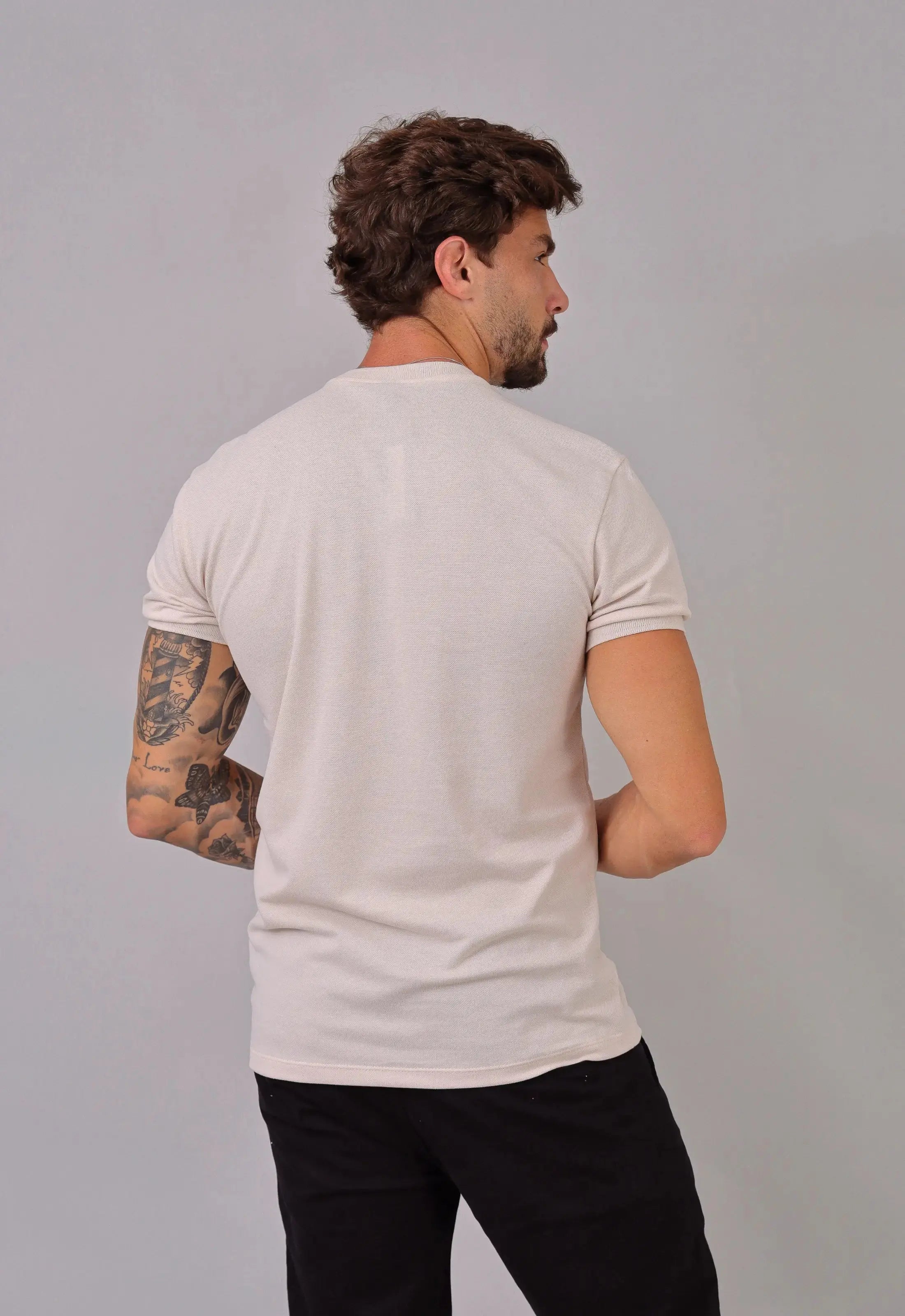 Camiseta Gola Padre Zíper Bege - Imagem 4