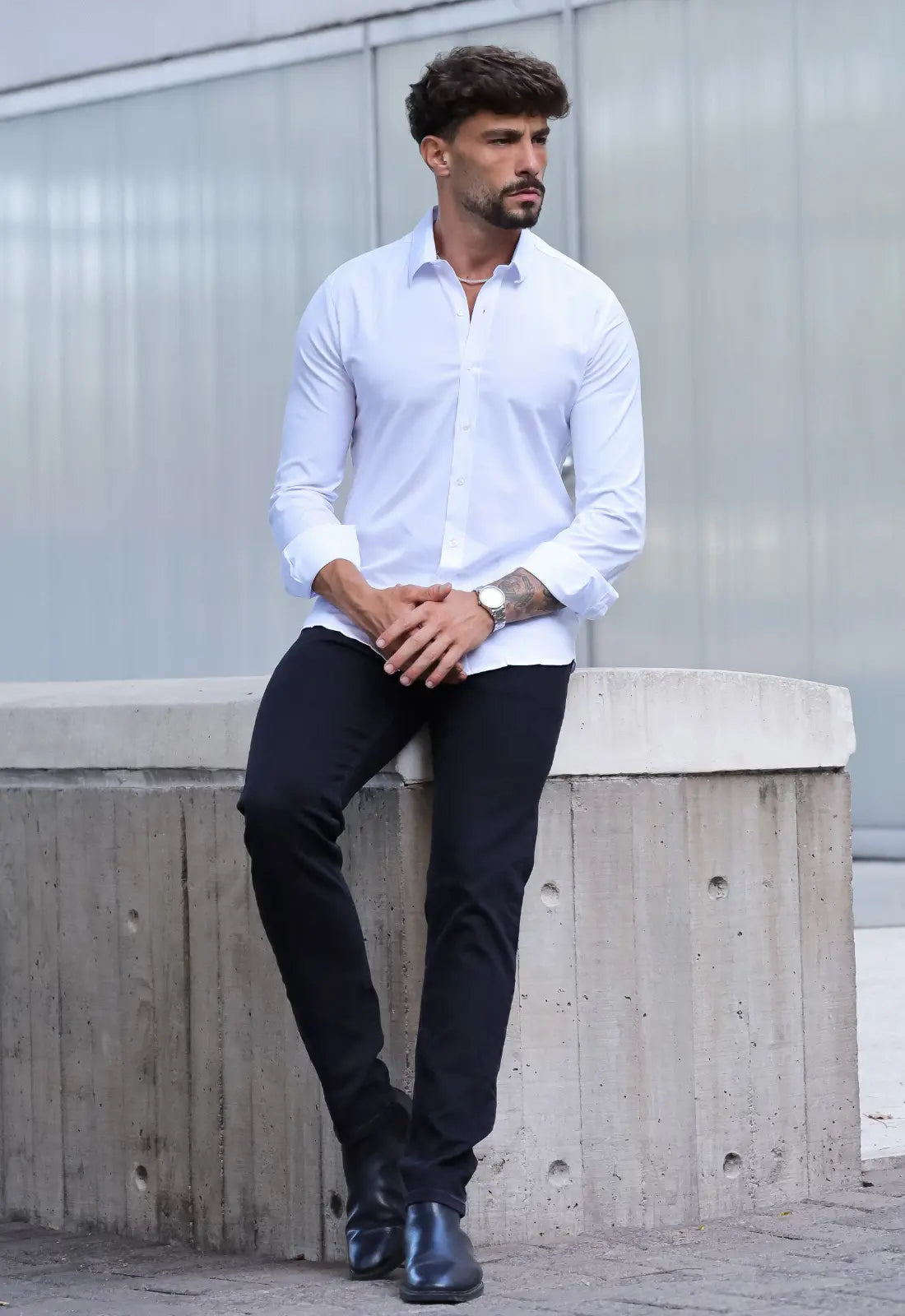 Camisa Masculina Manga Longa Slim Branca - Imagem 4