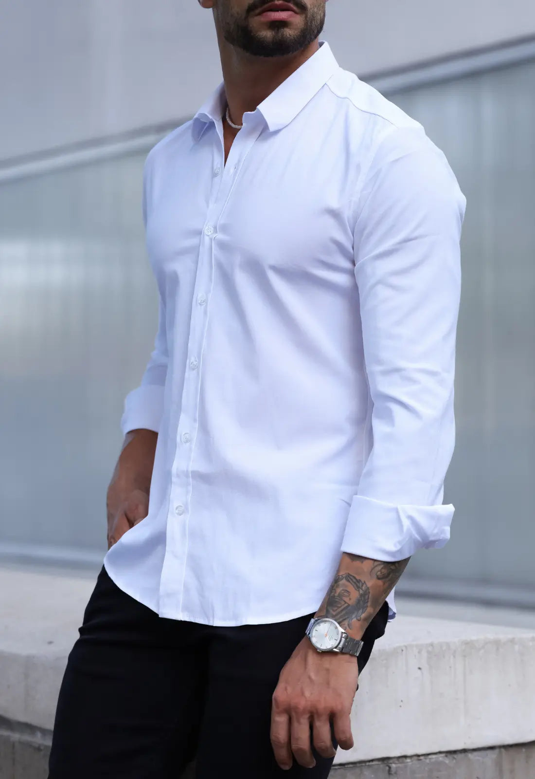 Camisa Masculina Manga Longa Slim Branca - Imagem 5