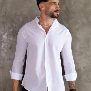 Camisa Masculina Gola Padre Tecido Leve Branca