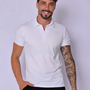 Camisa Polo Ziper Branca