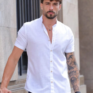 Camisa Masculina Manga Curta Gola Padre Slim Branca