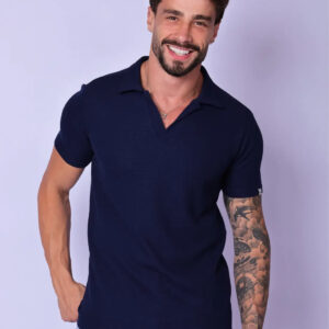Camisa Polo Italiana Tricot Azul Marinho