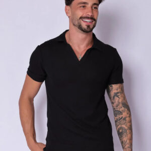 Camisa Polo Italiana Tricot Preta
