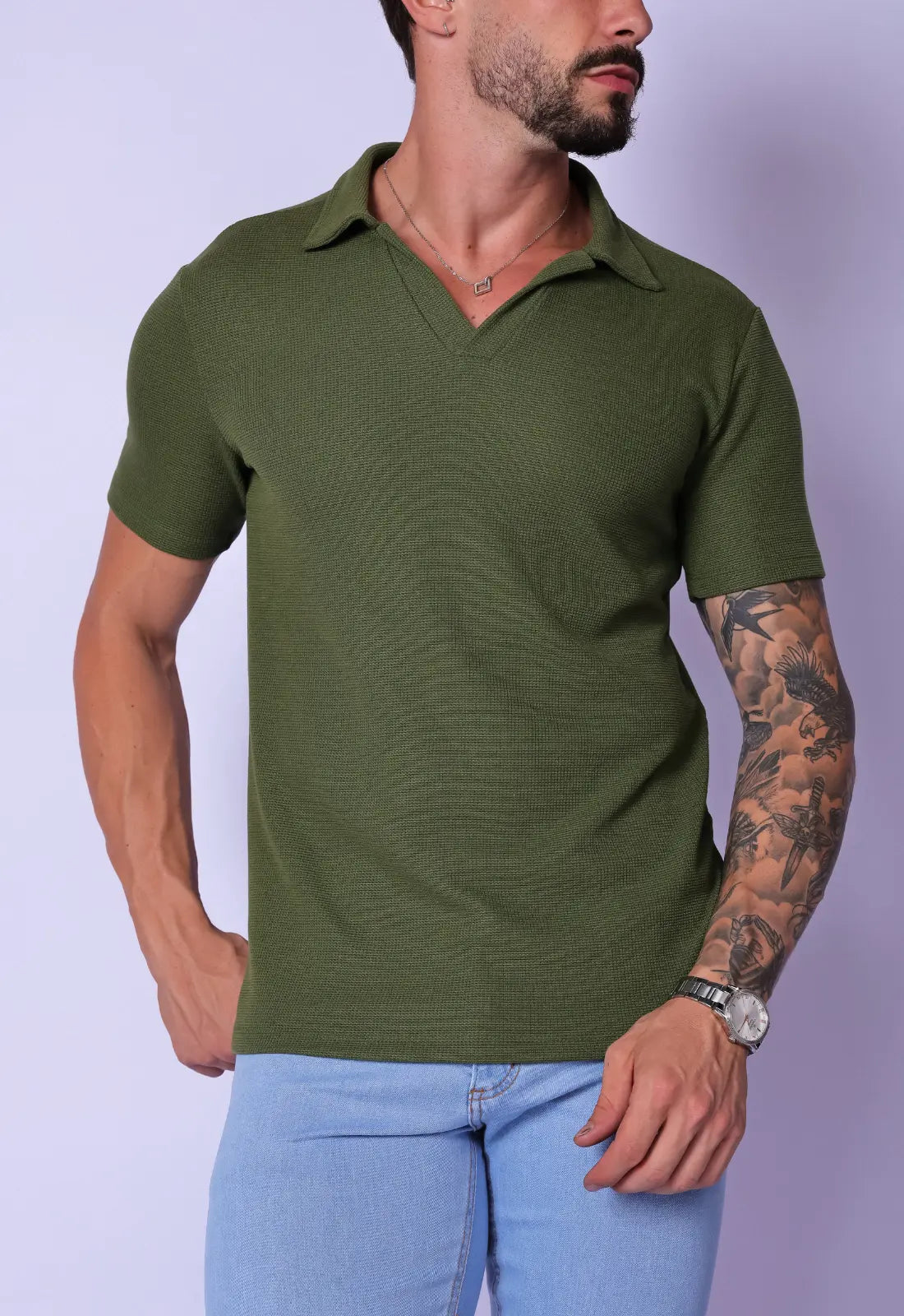 Camisa Polo Italiana Tricot Verde - Imagem 4