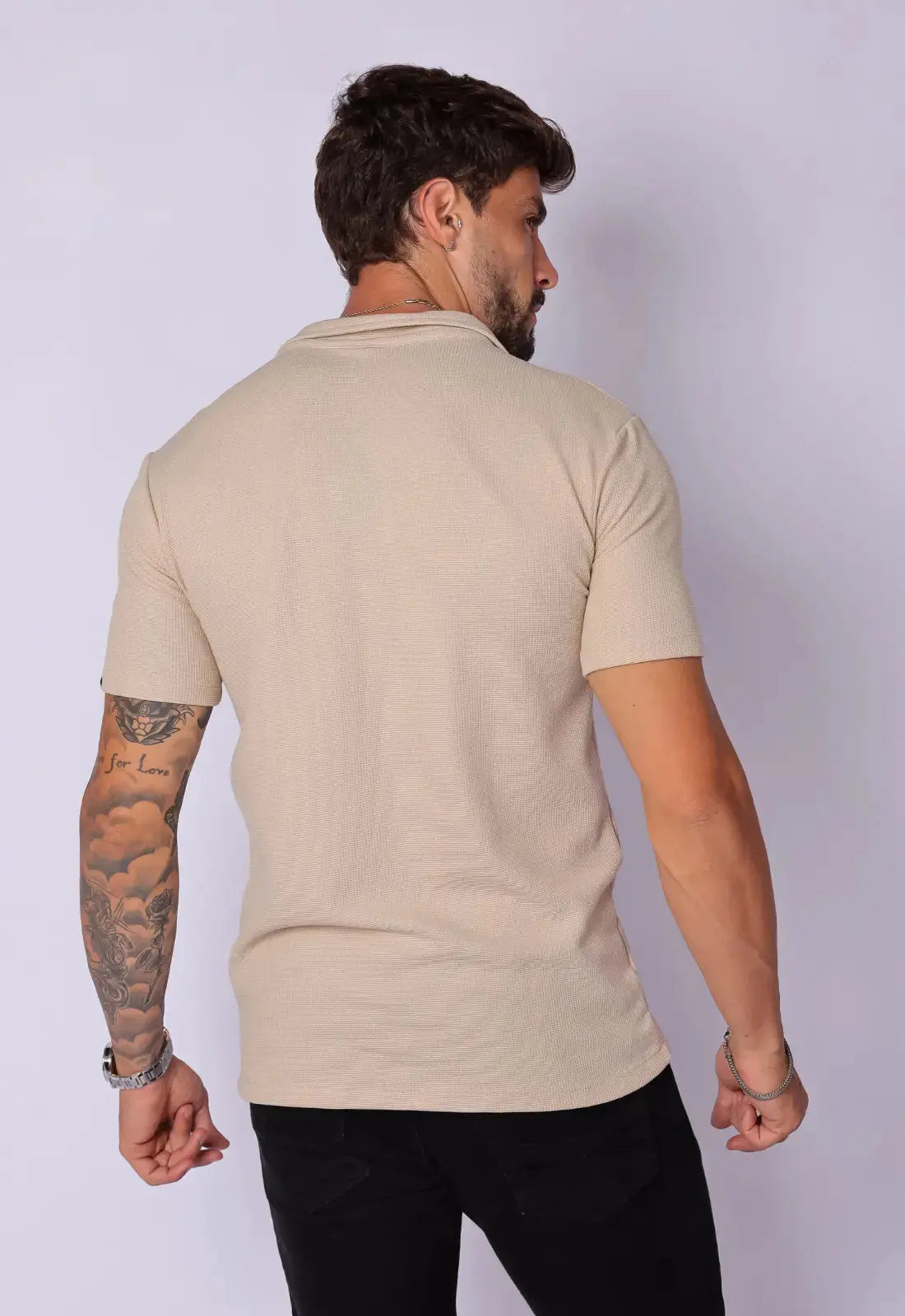 Camisa Polo Italiana Tricot Bege - Imagem 4