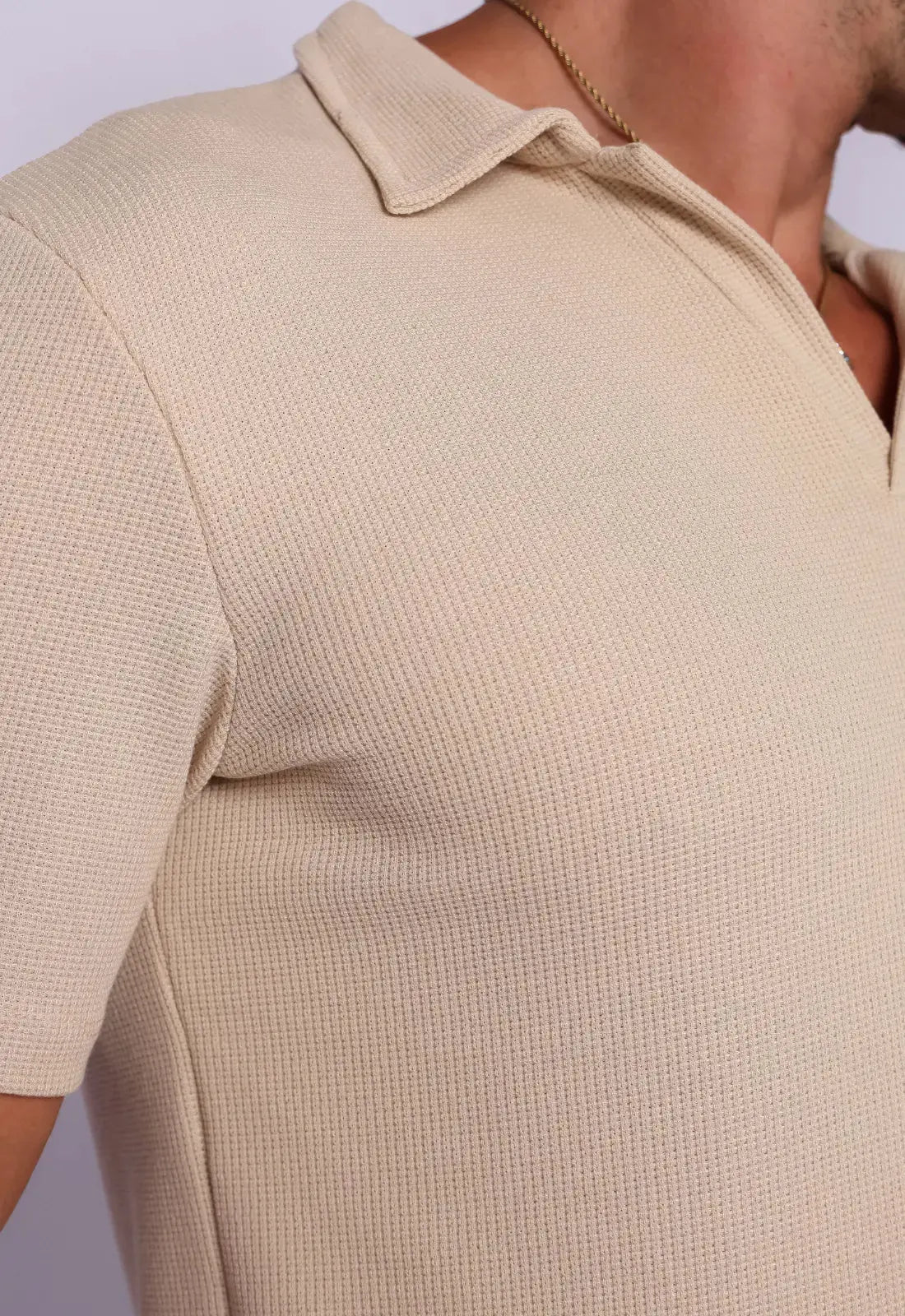 Camisa Polo Italiana Tricot Bege - Imagem 8