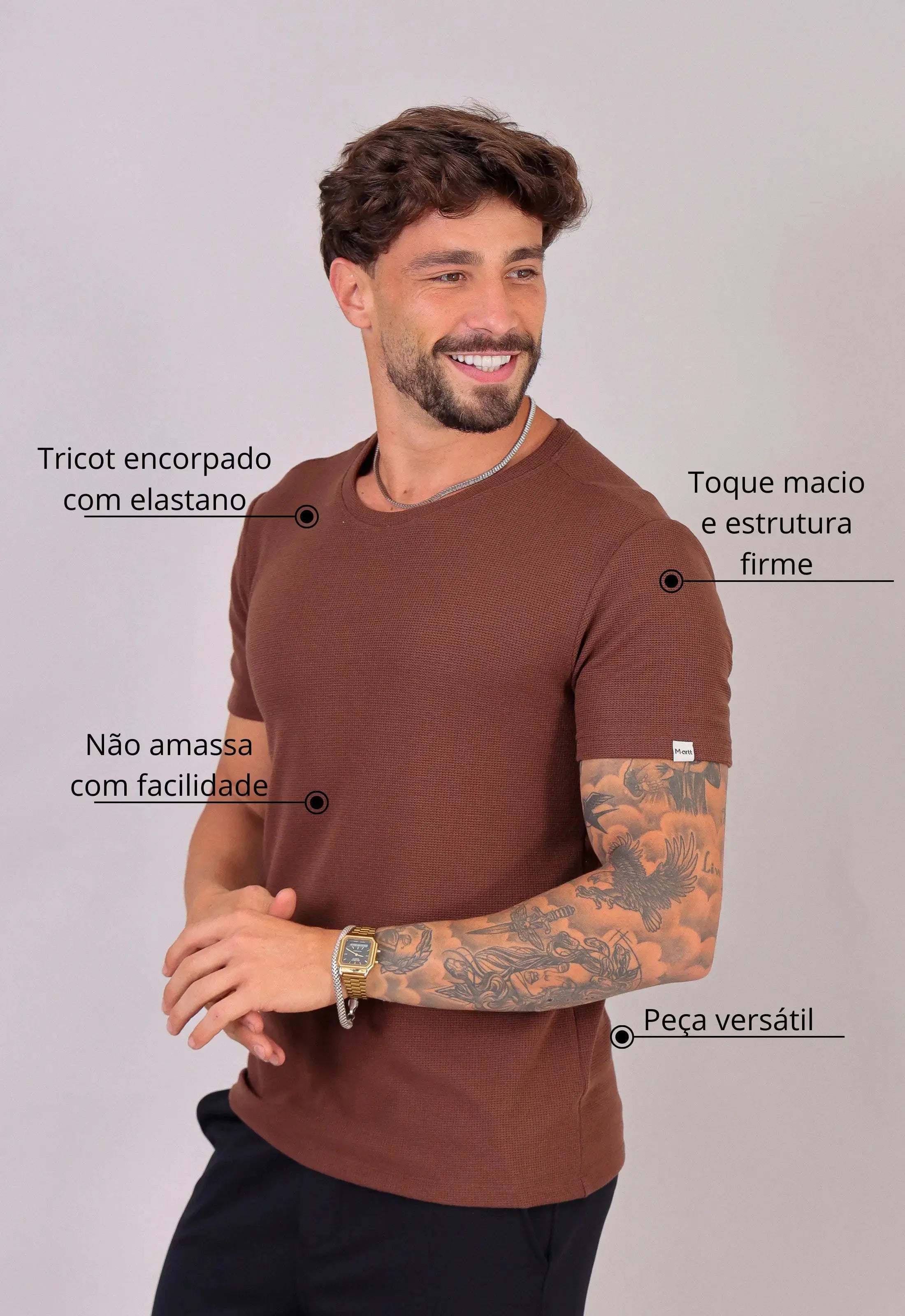 Camiseta Masculina Tricot Marrom Café - Imagem 2