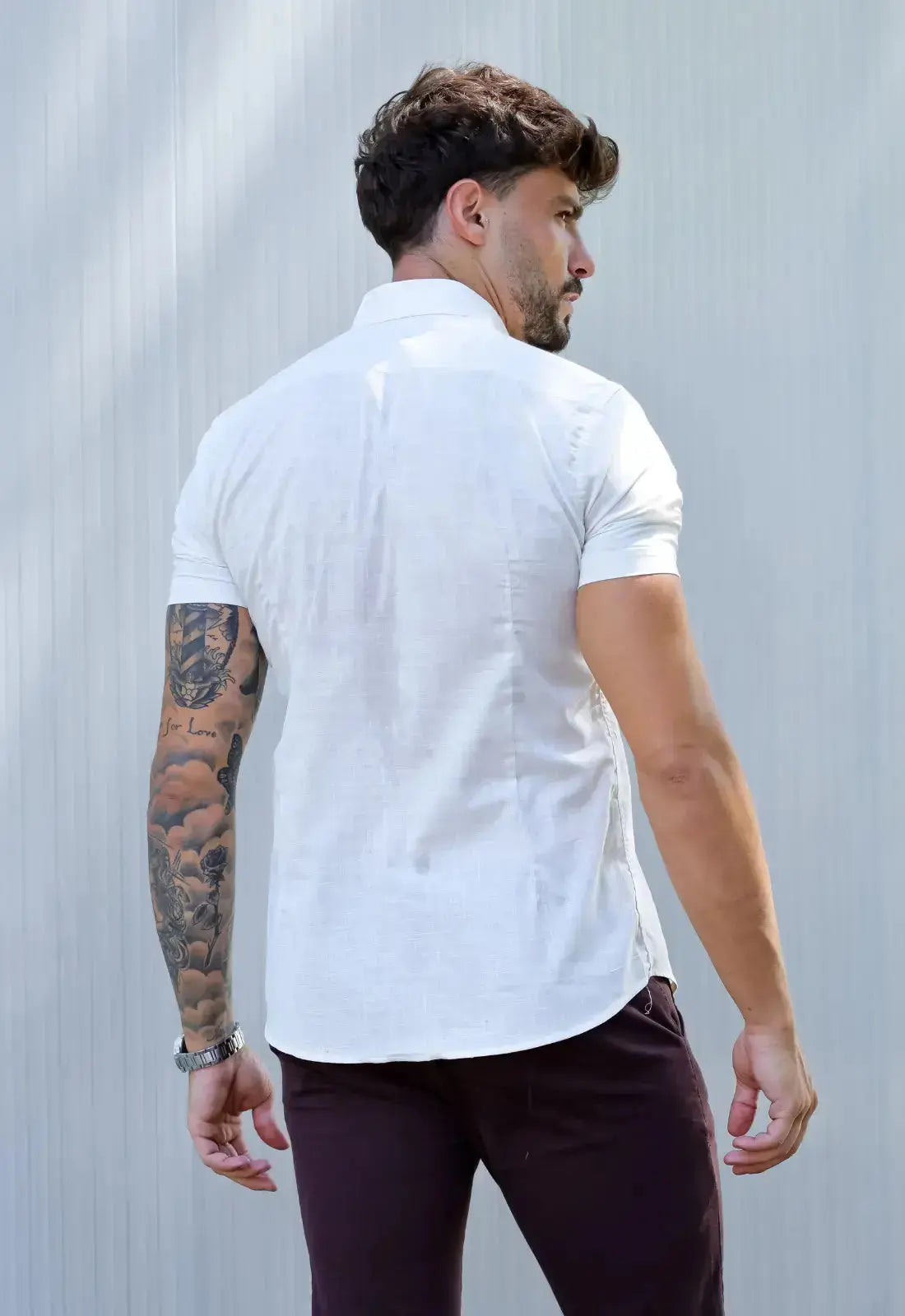 Camisa Masculina Manga Curta Flame Slim Bege - Imagem 3